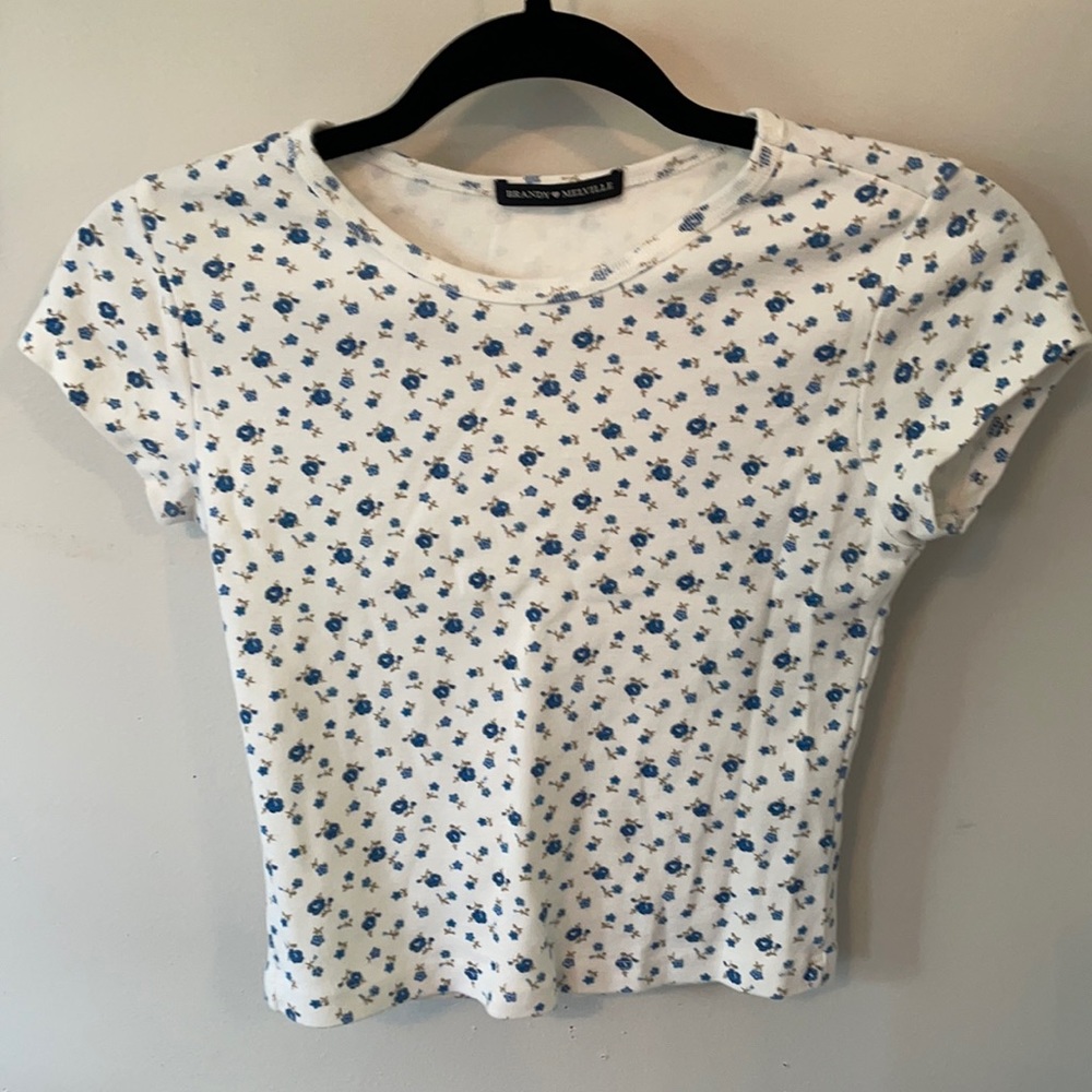 Brandy Melville White Floral Baby Tee
